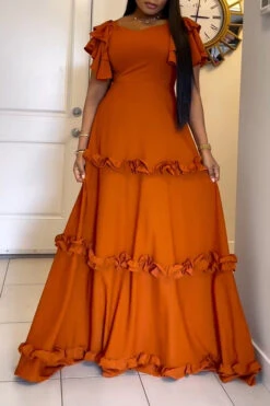 Layered Ruffle Sleeve Frilled Maxi Dress 8 Layered Ruffle Sleeve Frilled Maxi Dress -Acorpstyle XTF5207 OR 3