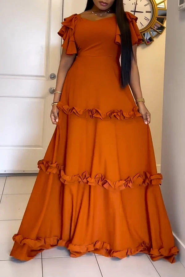 Layered Ruffle Sleeve Frilled Maxi Dress 3 Layered Ruffle Sleeve Frilled Maxi Dress - Image 3