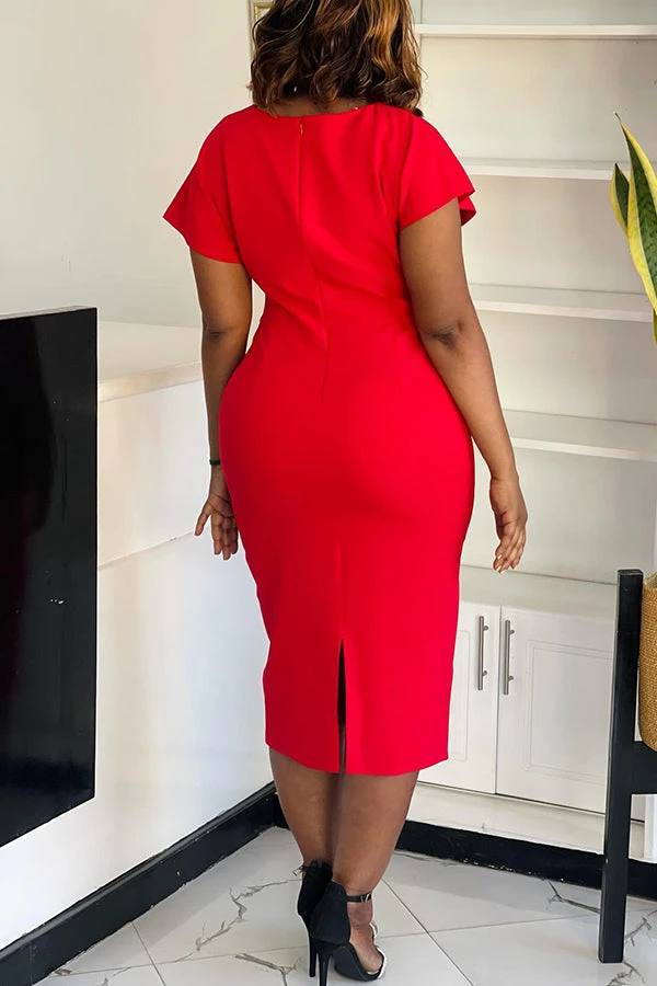 Elegant Batwing Sleeve Midi Dress 2 Elegant Batwing Sleeve Midi Dress - Image 2