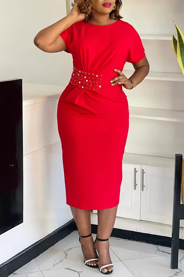 Elegant Batwing Sleeve Midi Dress 3 Elegant Batwing Sleeve Midi Dress - Image 3