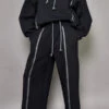 Casual Drawstring Hoodie & Wide Leg Pants Set