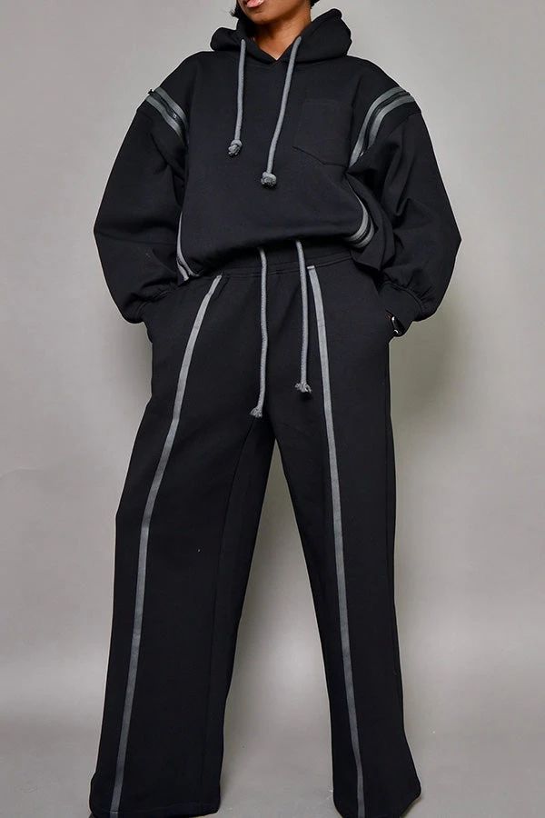 Casual Drawstring Hoodie & Wide Leg Pants Set 1 Casual Drawstring Hoodie & Wide Leg Pants Set