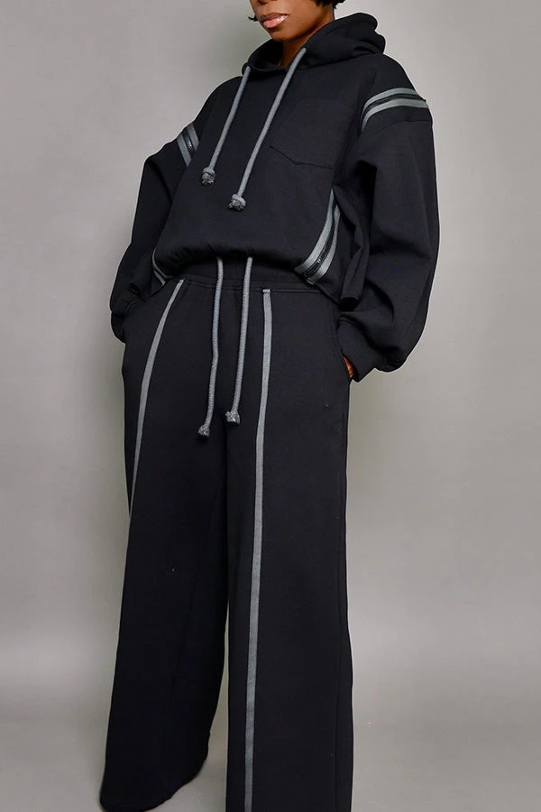 Casual Drawstring Hoodie & Wide Leg Pants Set 2 Casual Drawstring Hoodie & Wide Leg Pants Set - Image 2