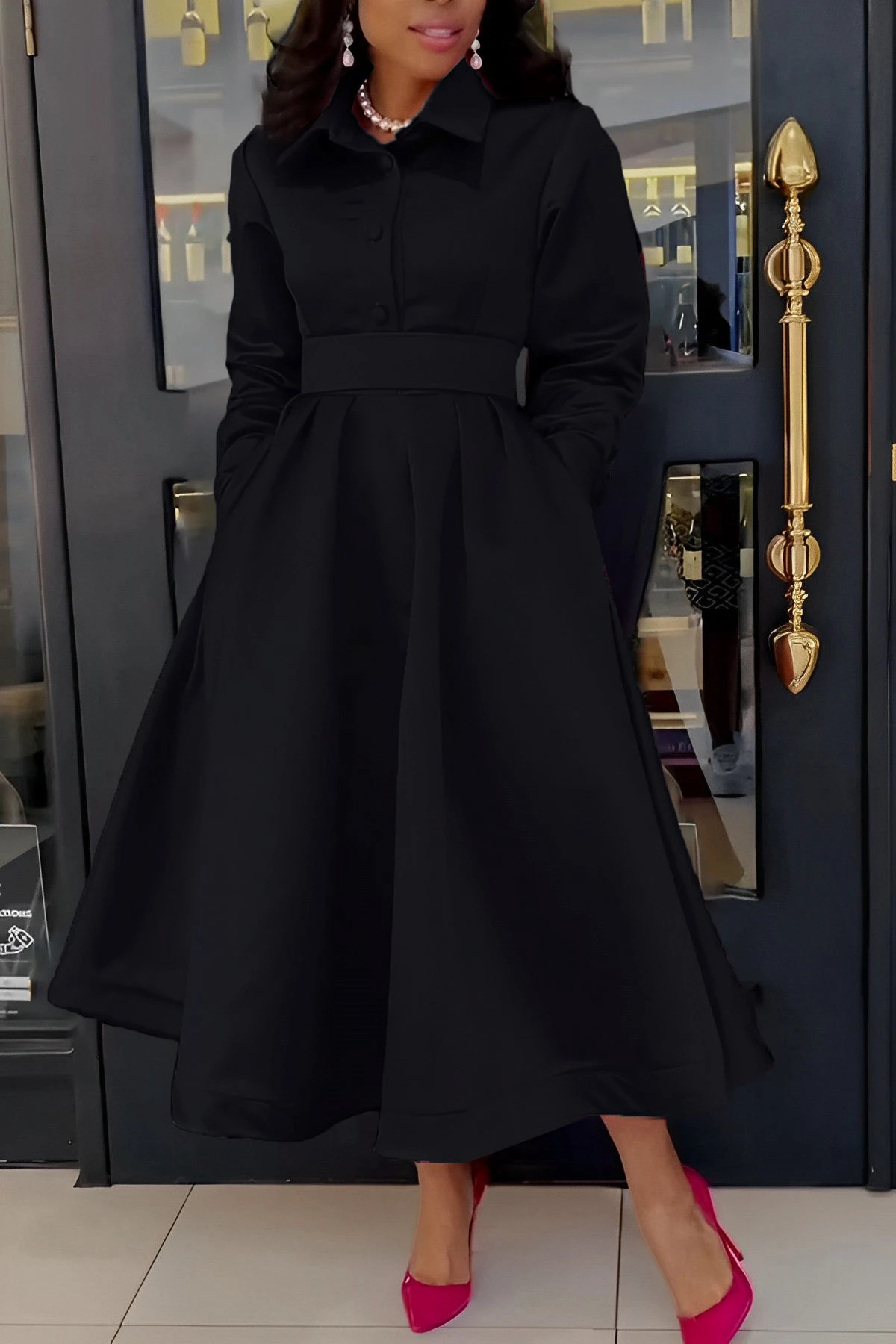 Gorgeous Solid Shirt Collar A-line Dress 4 Gorgeous Solid Shirt Collar A-line Dress - Image 4