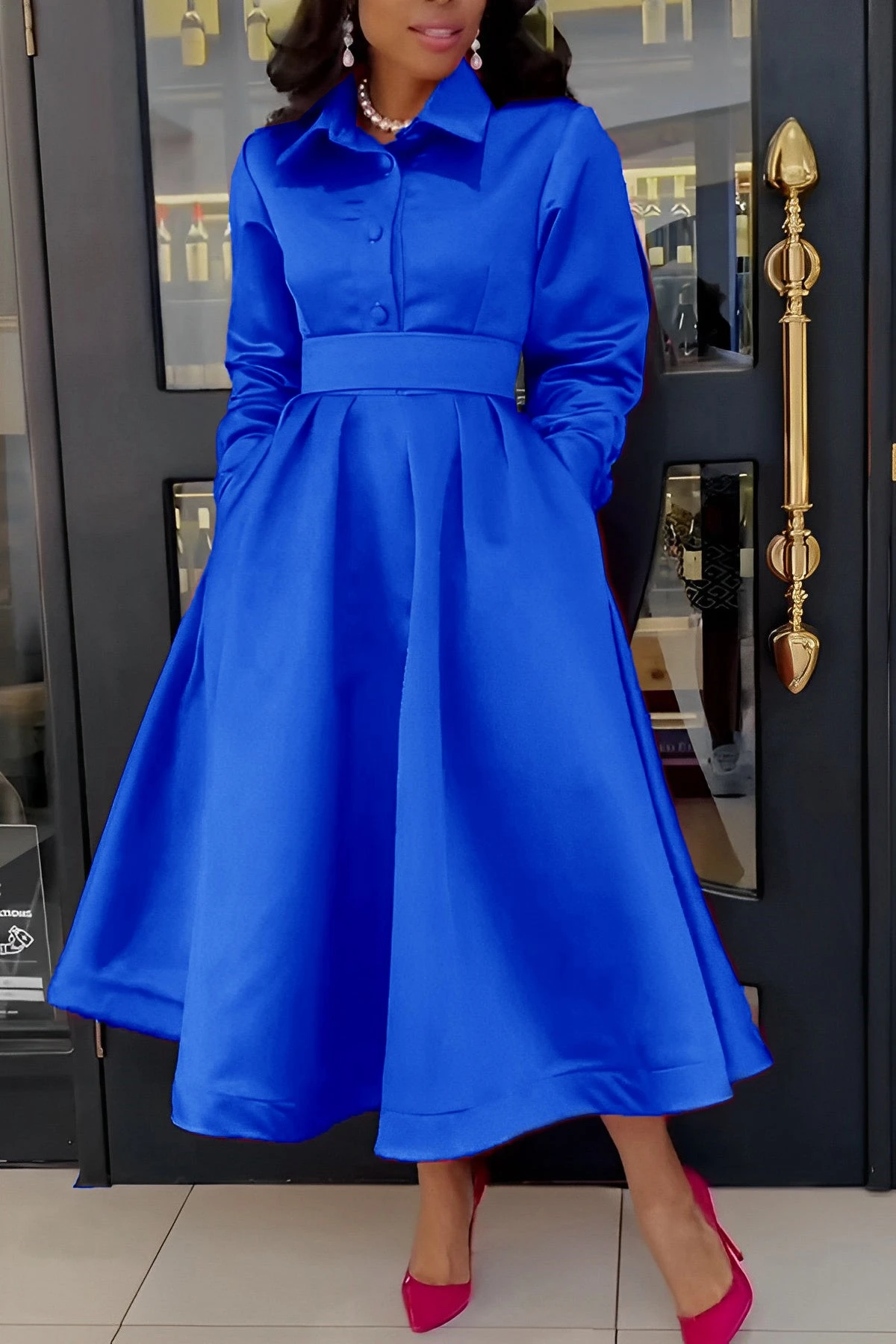 Gorgeous Solid Shirt Collar A-line Dress 2 Gorgeous Solid Shirt Collar A-line Dress - Image 2