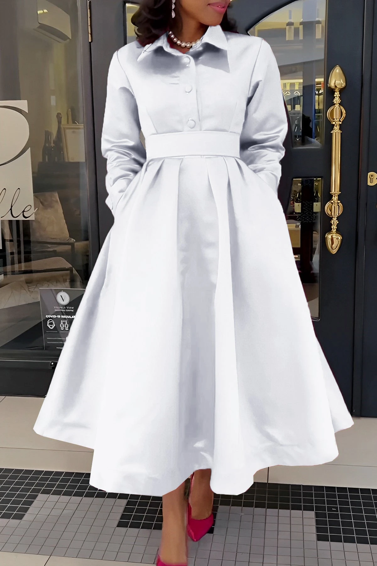 Gorgeous Solid Shirt Collar A-line Dress 8 Gorgeous Solid Shirt Collar A-line Dress - Image 8