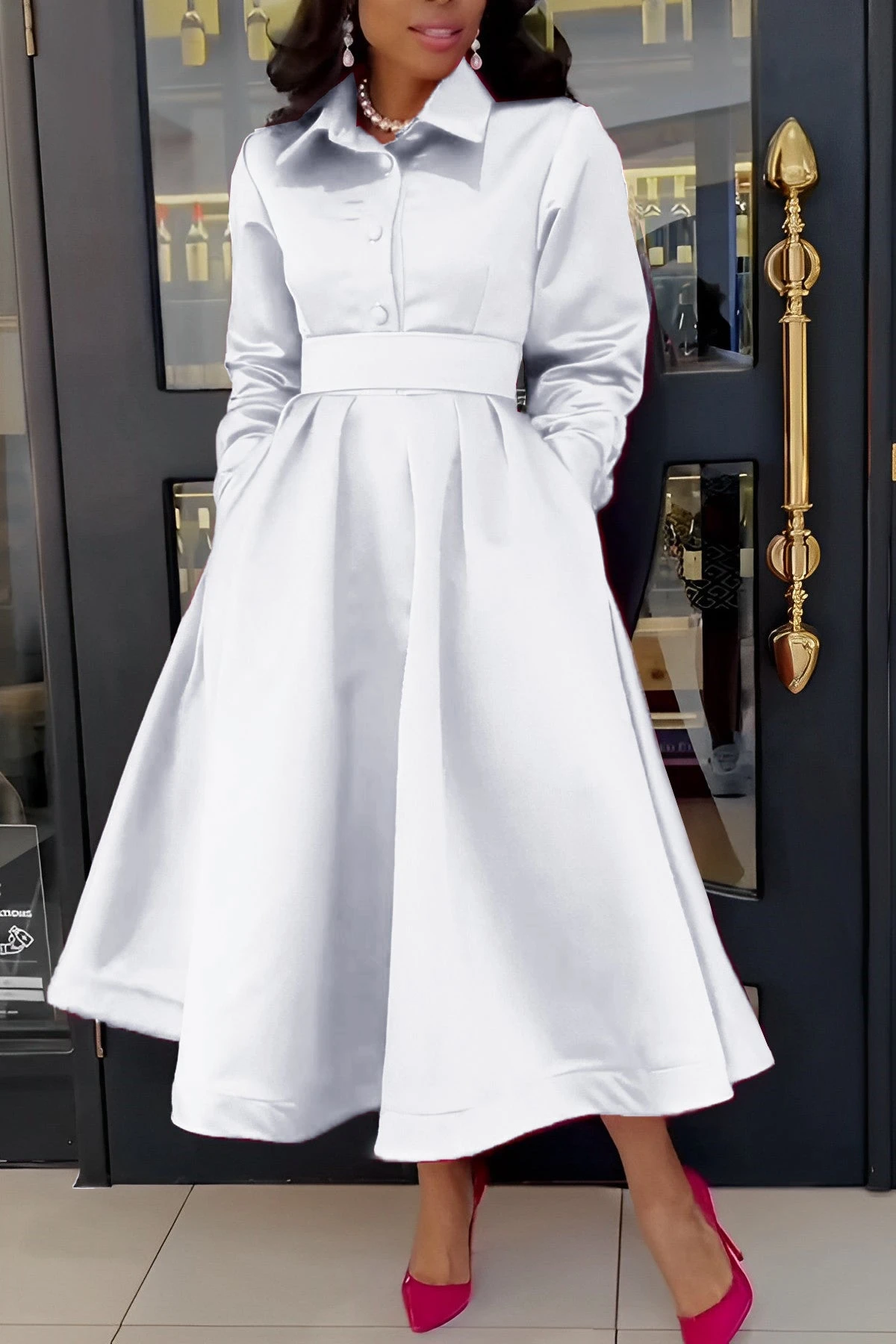 Gorgeous Solid Shirt Collar A-line Dress 7 Gorgeous Solid Shirt Collar A-line Dress - Image 7