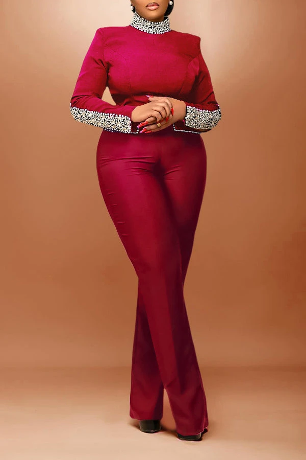 Gorgeous Rhinestones Deocr High Neck Top & Pants Set 1 Gorgeous Rhinestones Deocr High Neck Top & Pants Set