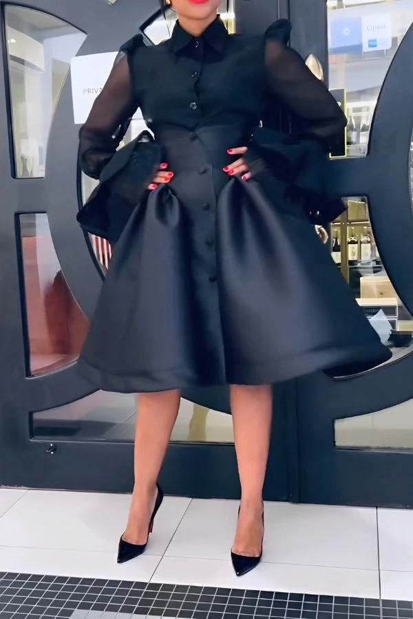 Chic Mesh Ruffle Sleeve Blouse & Skirt Set 3 Chic Mesh Ruffle Sleeve Blouse & Skirt Set - Image 3