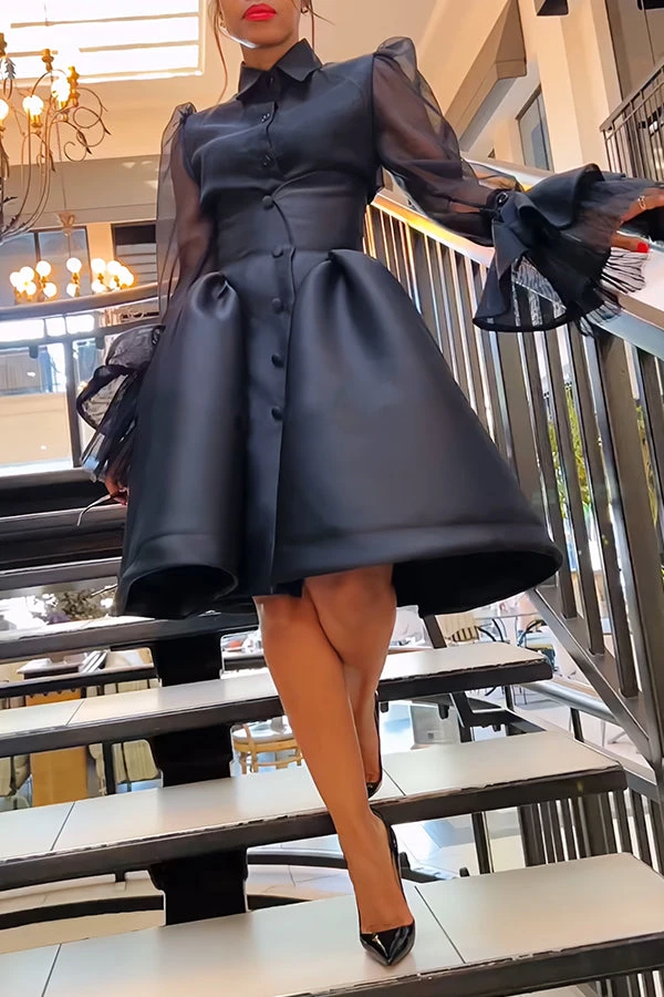 Chic Mesh Ruffle Sleeve Blouse & Skirt Set 5 Chic Mesh Ruffle Sleeve Blouse & Skirt Set - Image 5