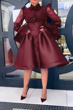 Chic Mesh Ruffle Sleeve Blouse & Skirt Set 18 Chic Mesh Ruffle Sleeve Blouse & Skirt Set -Acorpstyle XTF6427 WR 1