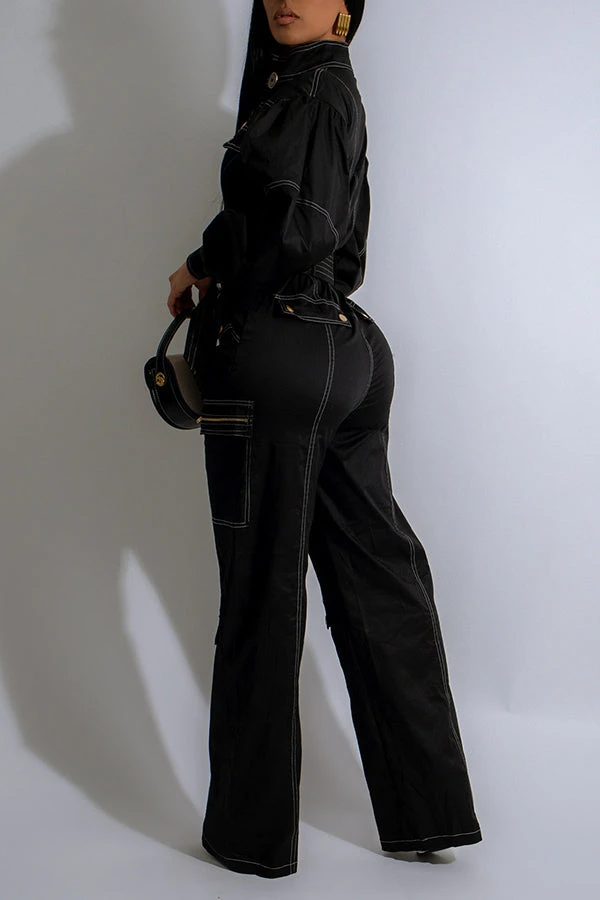Chic Lantern Sleeve Front Zip Belted Cargo Jumpsuit 4 Chic Lantern Sleeve Front Zip Belted Cargo Jumpsuit - Image 4