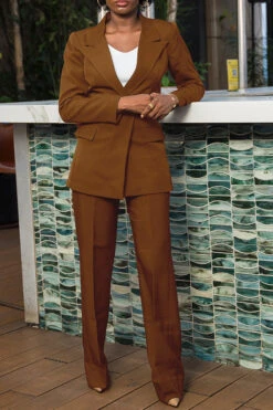 Classic Solid Peak Collar Blazer & Pants Set 12 Classic Solid Peak Collar Blazer & Pants Set -Acorpstyle XTF7020 BR 1