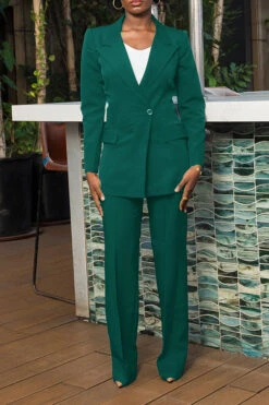 Classic Solid Peak Collar Blazer & Pants Set 15 Classic Solid Peak Collar Blazer & Pants Set -Acorpstyle XTF7020 GR 2