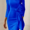 Elegant Bow Boat Neck Midi Dress