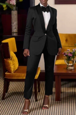 Classic Solid Single Button Blazer & Pants Set 22 Classic Solid Single Button Blazer & Pants Set -Acorpstyle XTF7461 BK 1