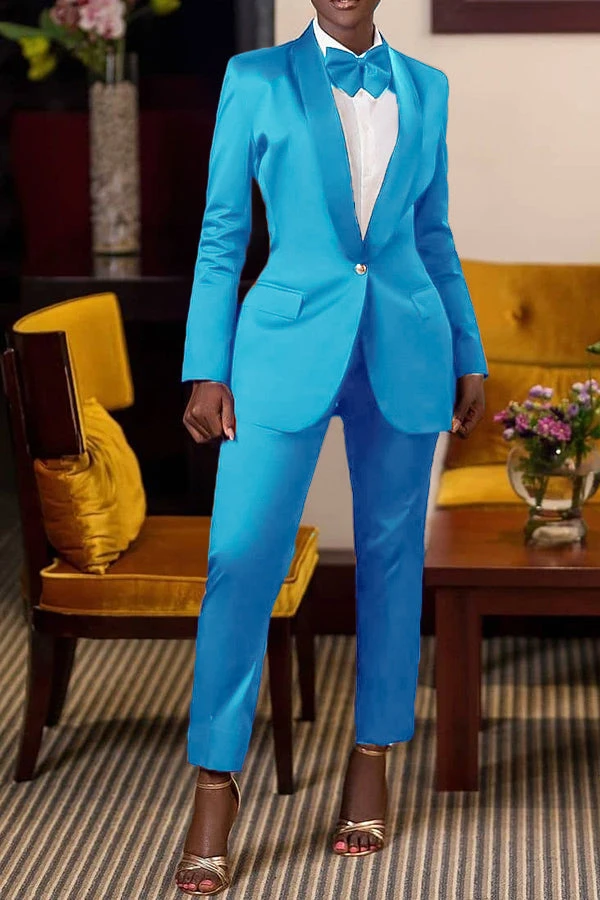 Classic Solid Single Button Blazer & Pants Set 8 Classic Solid Single Button Blazer & Pants Set - Image 8