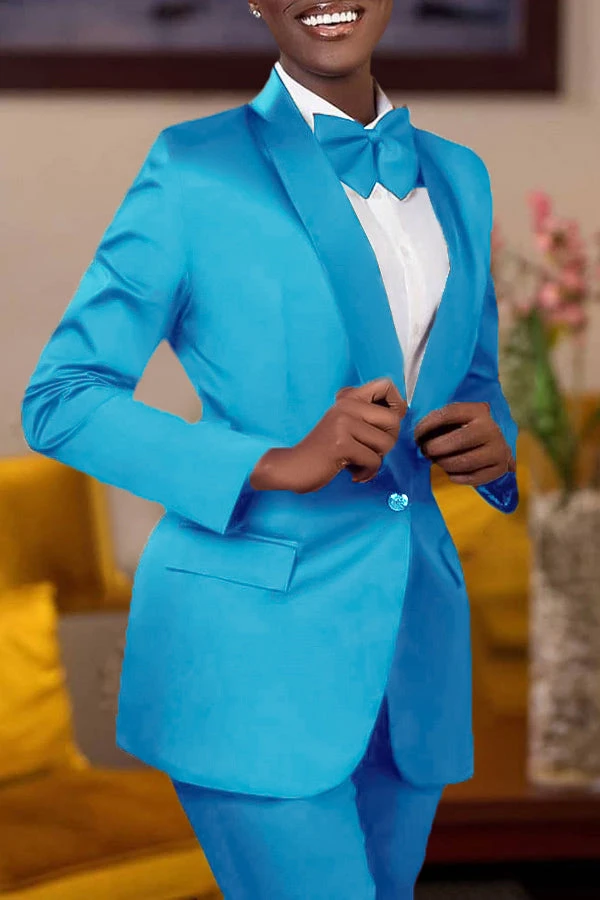 Classic Solid Single Button Blazer & Pants Set 9 Classic Solid Single Button Blazer & Pants Set - Image 9