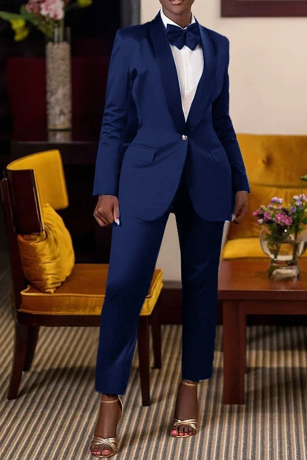 Classic Solid Single Button Blazer & Pants Set 10 Classic Solid Single Button Blazer & Pants Set - Image 10