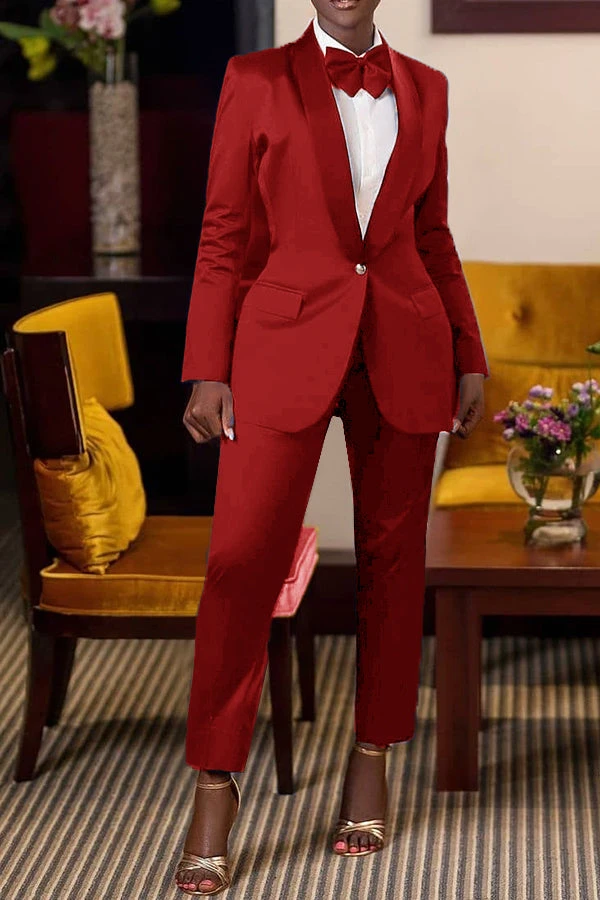 Classic Solid Single Button Blazer & Pants Set 12 Classic Solid Single Button Blazer & Pants Set - Image 12