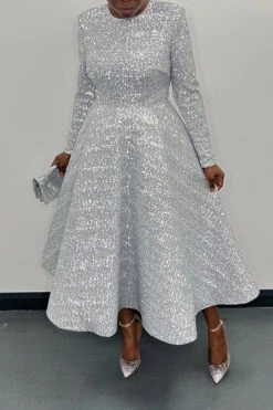 Elegant Round Neck Sequin Dress 7 Elegant Round Neck Sequin Dress -Acorpstyle XTF7607 SI 1