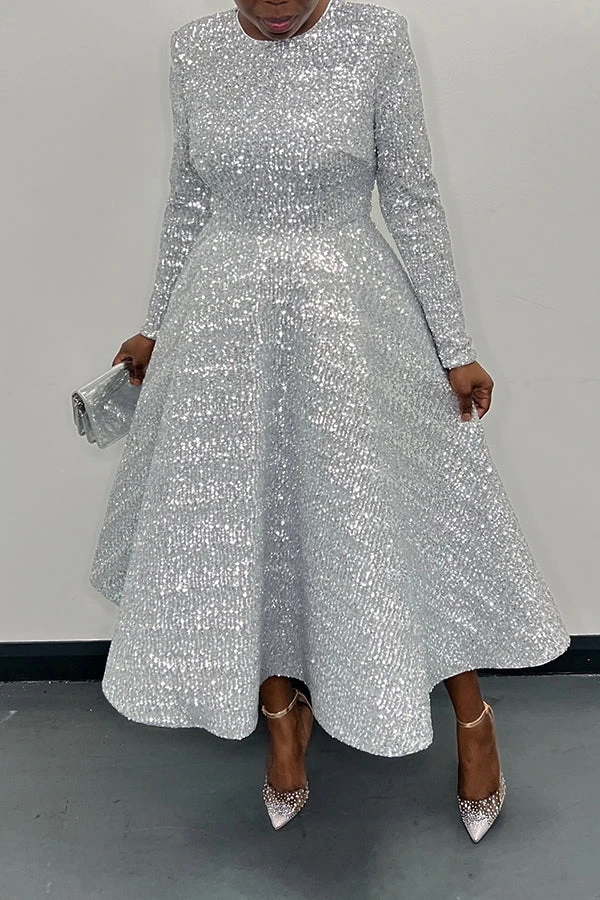 Elegant Round Neck Sequin Dress 3 Elegant Round Neck Sequin Dress - Image 3