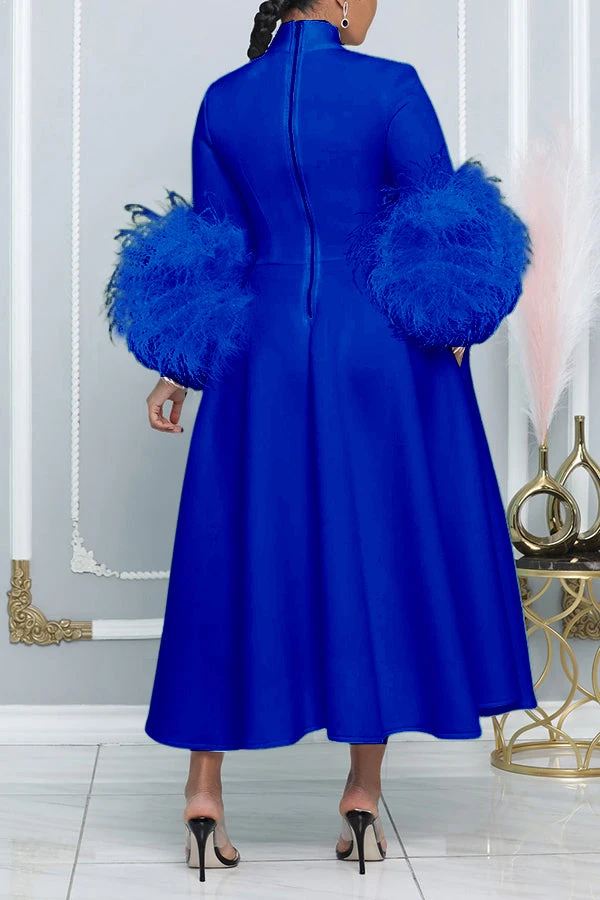 Fashionable High-Neck Leather Sleeve Dress With Bow Tie And Long Length 2 Fashionable High-Neck Leather Sleeve Dress With Bow Tie And Long Length - Image 2