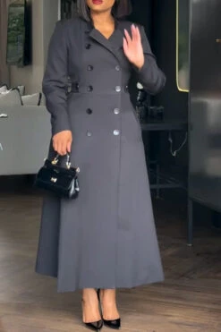 Mock Neck Double Breasted Dress 12 Mock Neck Double Breasted Dress -Acorpstyle XTF8259 BK 1