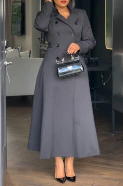 Mock Neck Double Breasted Dress 15 Mock Neck Double Breasted Dress -Acorpstyle XTF8259 BK 4