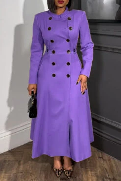 Mock Neck Double Breasted Dress 16 Mock Neck Double Breasted Dress -Acorpstyle XTF8259 PU 1