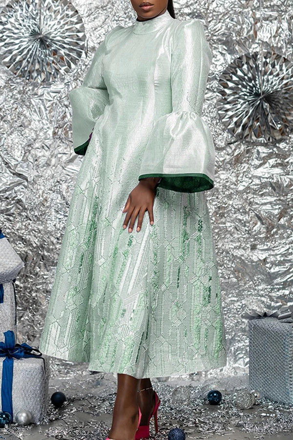 Elegant Mock Neck Flared Sleeves Dress 1 Elegant Mock Neck Flared Sleeves Dress