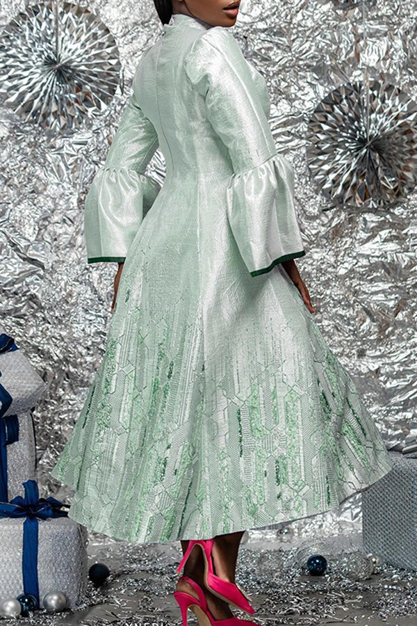 Elegant Mock Neck Flared Sleeves Dress 2 Elegant Mock Neck Flared Sleeves Dress - Image 2