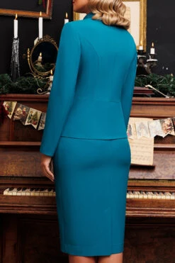 Pearl Scarf Collar Blazer & Skirt Set 17 Pearl Scarf Collar Blazer & Skirt Set -Acorpstyle XTF8841 BL 3