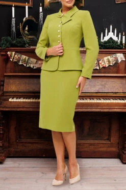 Pearl Scarf Collar Blazer & Skirt Set