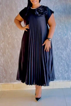 Stylish Batwing Sleeve 3D Floral Pleated Dress 14 Stylish Batwing Sleeve 3D Floral Pleated Dress -Acorpstyle XTF9825 BK 1