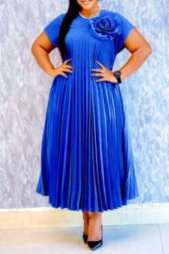 Stylish Batwing Sleeve 3D Floral Pleated Dress 18 Stylish Batwing Sleeve 3D Floral Pleated Dress -Acorpstyle XTF9825 BL 1