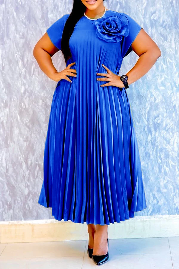 Stylish Batwing Sleeve 3D Floral Pleated Dress 8 Stylish Batwing Sleeve 3D Floral Pleated Dress - Image 8