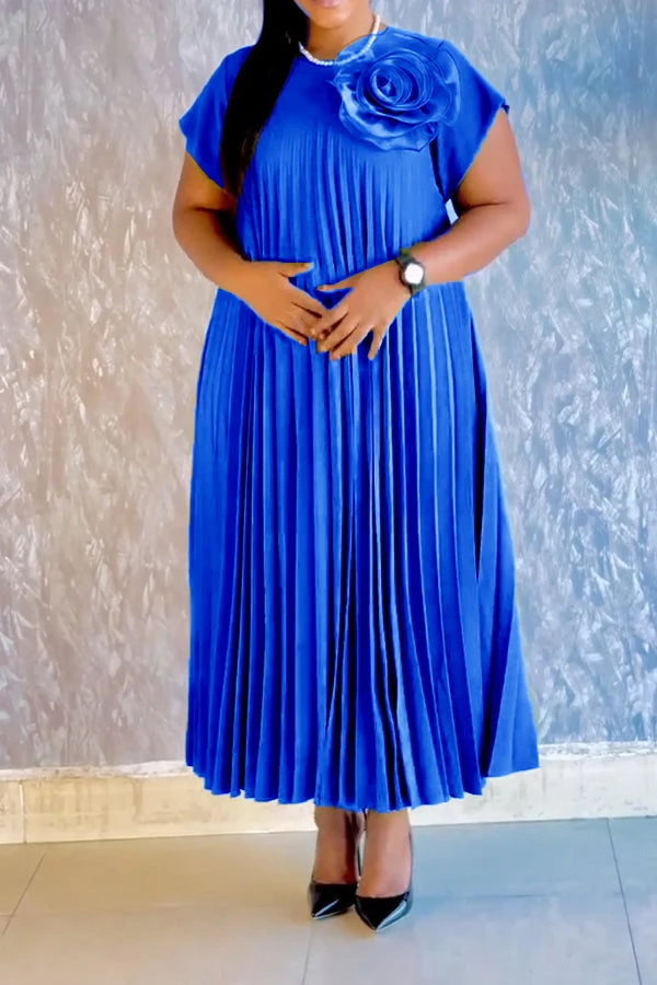 Stylish Batwing Sleeve 3D Floral Pleated Dress 9 Stylish Batwing Sleeve 3D Floral Pleated Dress - Image 9