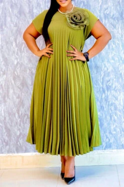 Acorpstyle 24 Stylish Batwing Sleeve 3D Floral Pleated Dress