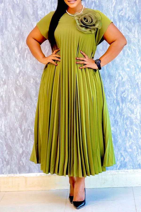 Stylish Batwing Sleeve 3D Floral Pleated Dress 1 Stylish Batwing Sleeve 3D Floral Pleated Dress