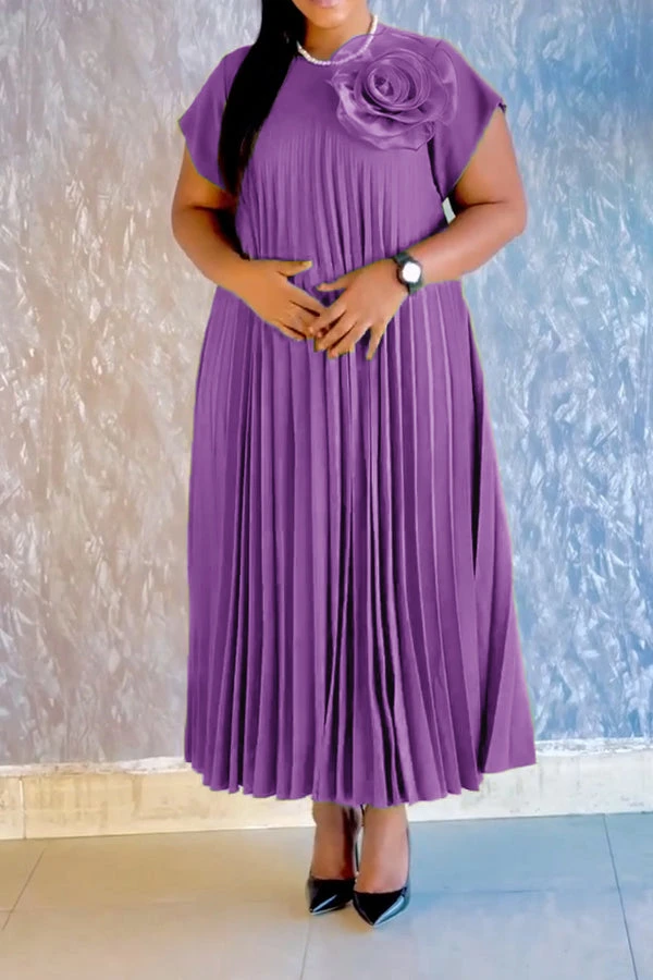 Stylish Batwing Sleeve 3D Floral Pleated Dress 7 Stylish Batwing Sleeve 3D Floral Pleated Dress - Image 7