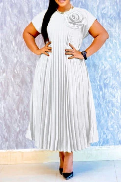 Stylish Batwing Sleeve 3D Floral Pleated Dress 20 Stylish Batwing Sleeve 3D Floral Pleated Dress -Acorpstyle XTF9825 WH 1