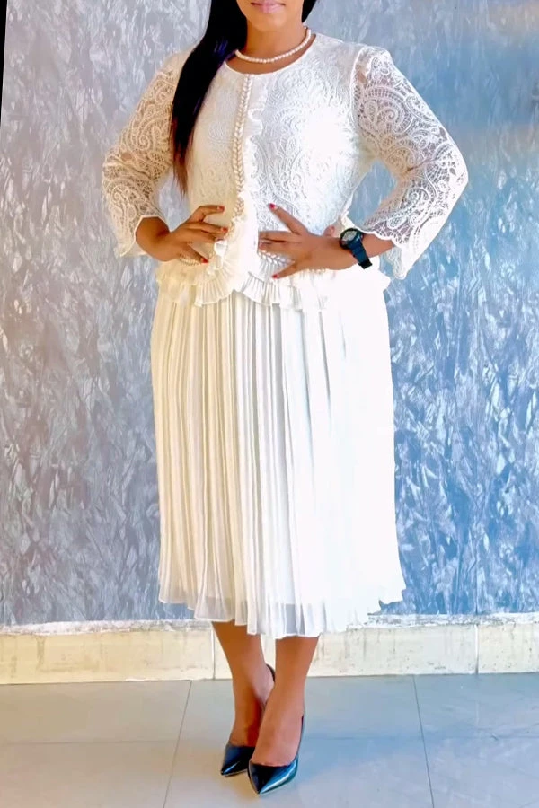 Vintage Lace Ruffle Top & Pleated Skirt Set 2 Vintage Lace Ruffle Top & Pleated Skirt Set - Image 2