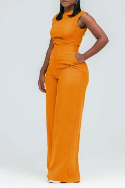 Casual Round Neck Slant Pocket Jumpsuit -Acorpstyle XTG0373 OR 2 dcce3021 fb4e 4e87 bdb4 cd5d57318388