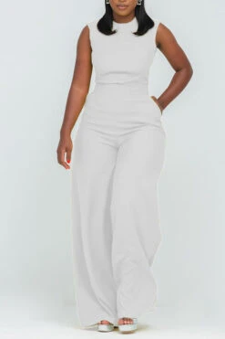 Casual Round Neck Slant Pocket Jumpsuit -Acorpstyle XTG0373 WH 1