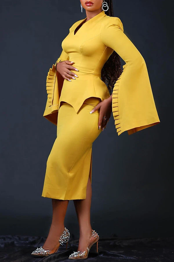 Elegant Bell Sleeve Slit Dress 2 Elegant Bell Sleeve Slit Dress - Image 2