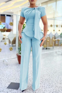 Elegant Ruched Solid Top & Pants Set 12 Elegant Ruched Solid Top & Pants Set -Acorpstyle XTG0971 WB 1