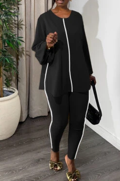 Casual Round Neck Top & Slim Pants Set