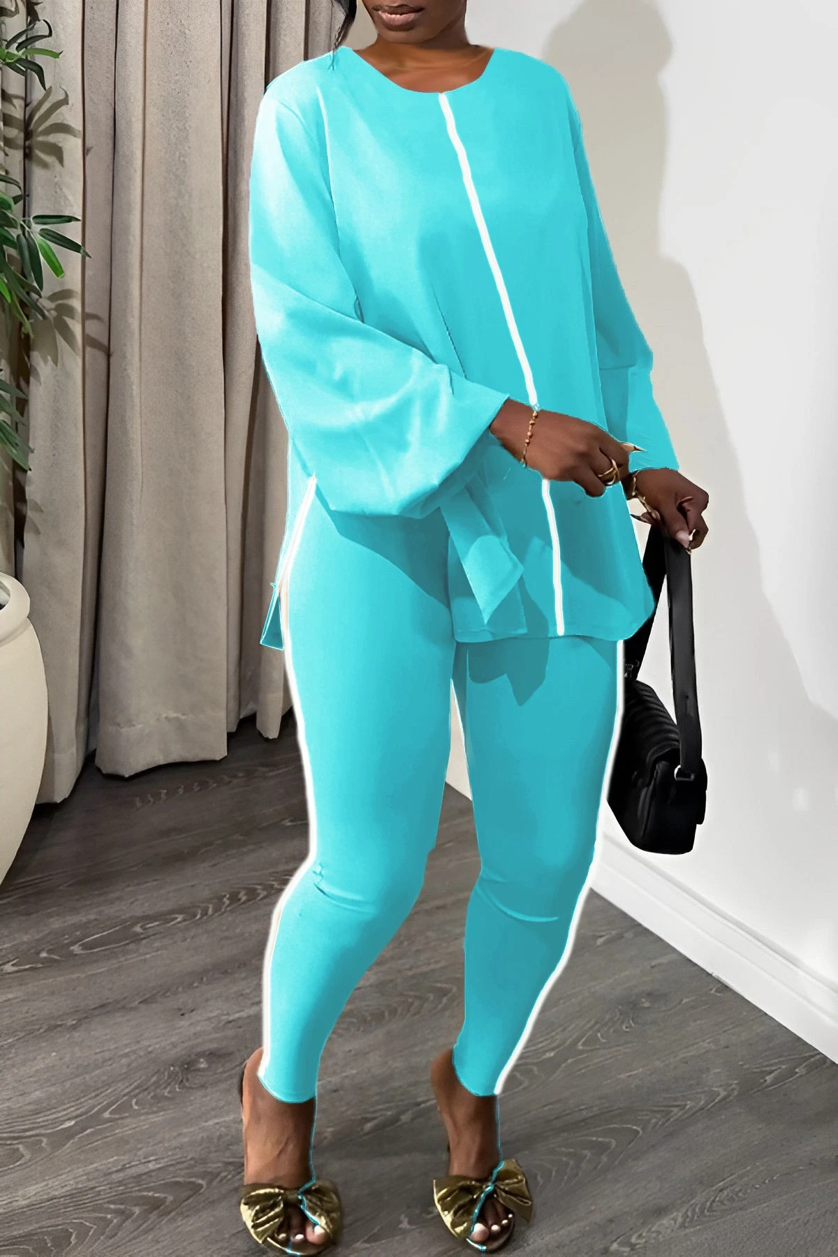 Casual Round Neck Top & Slim Pants Set 6 Casual Round Neck Top & Slim Pants Set - Image 6