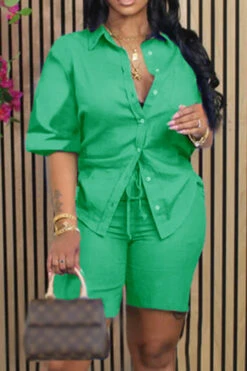 Mid-Sleeve Shirt & Drawstring Shorts Set -Acorpstyle XTH0129 GR 2